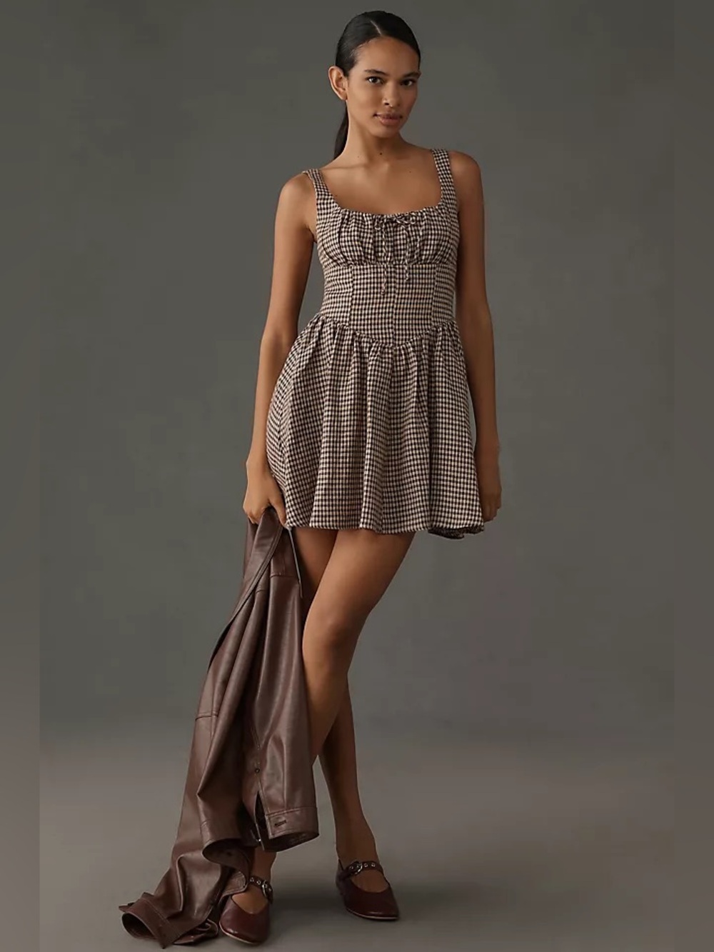 Reformation Brown Gingham Daria Dress, new with tags